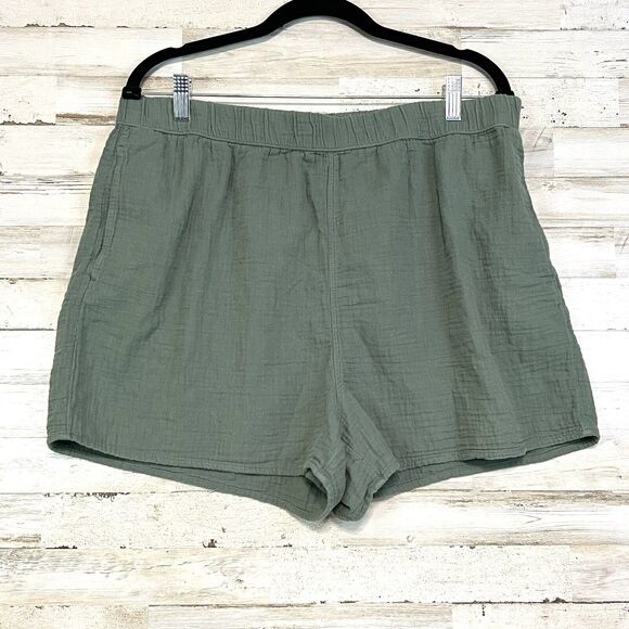 UNIVERSAL THREAD Size XL Army Green Textured Cotton Slip On Shorts Elastic Waist - Picture 1 of 6